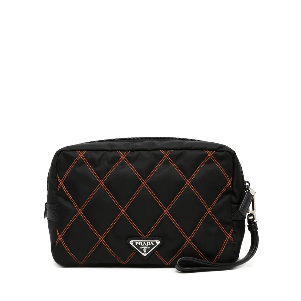 PRADA Nylon Black and Orange Pouch - Picture 1 of 6